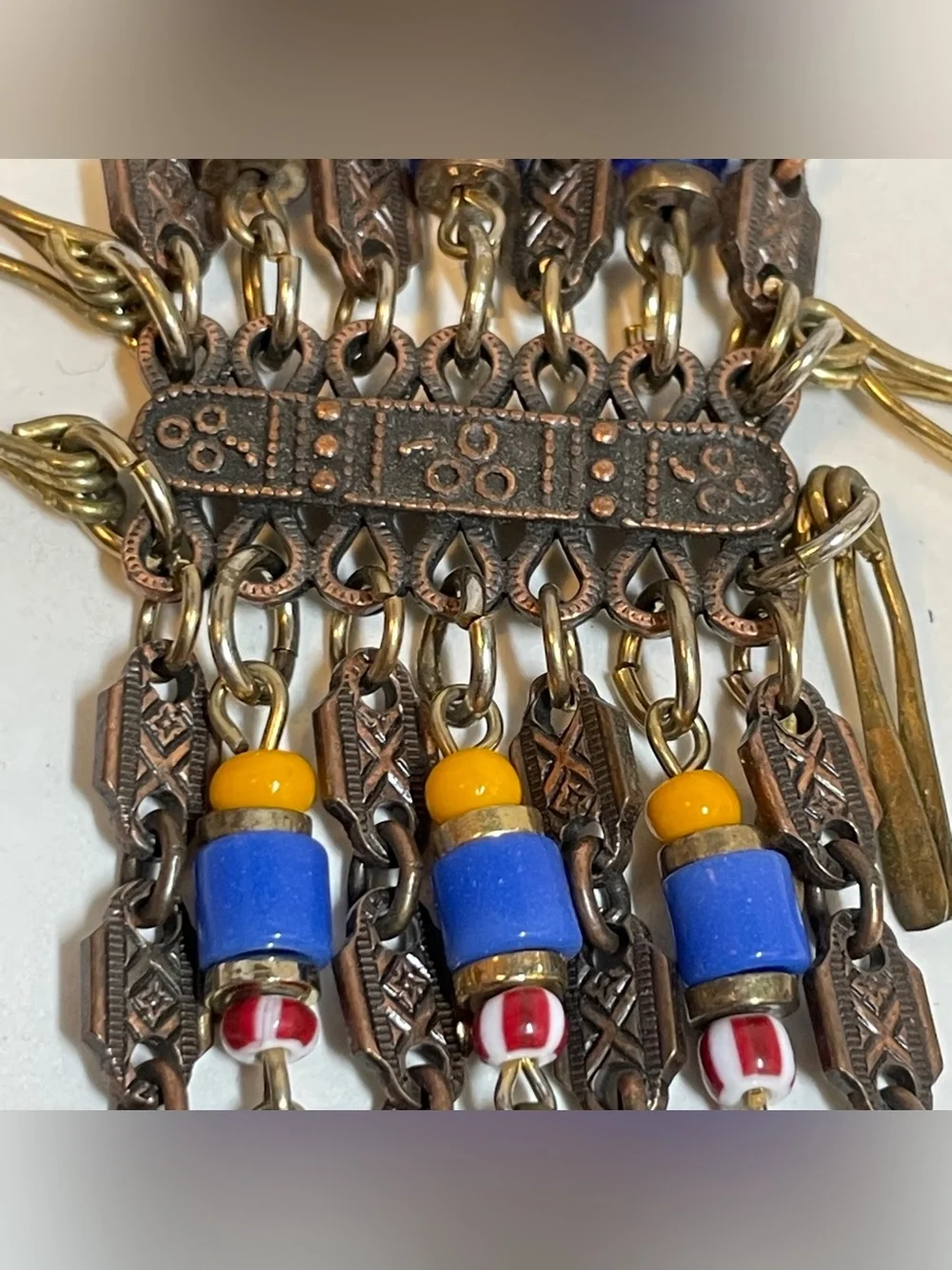 African Egyptian  Style Boho Beaded Copper Chain Brass Paddles Dangle Bracelet